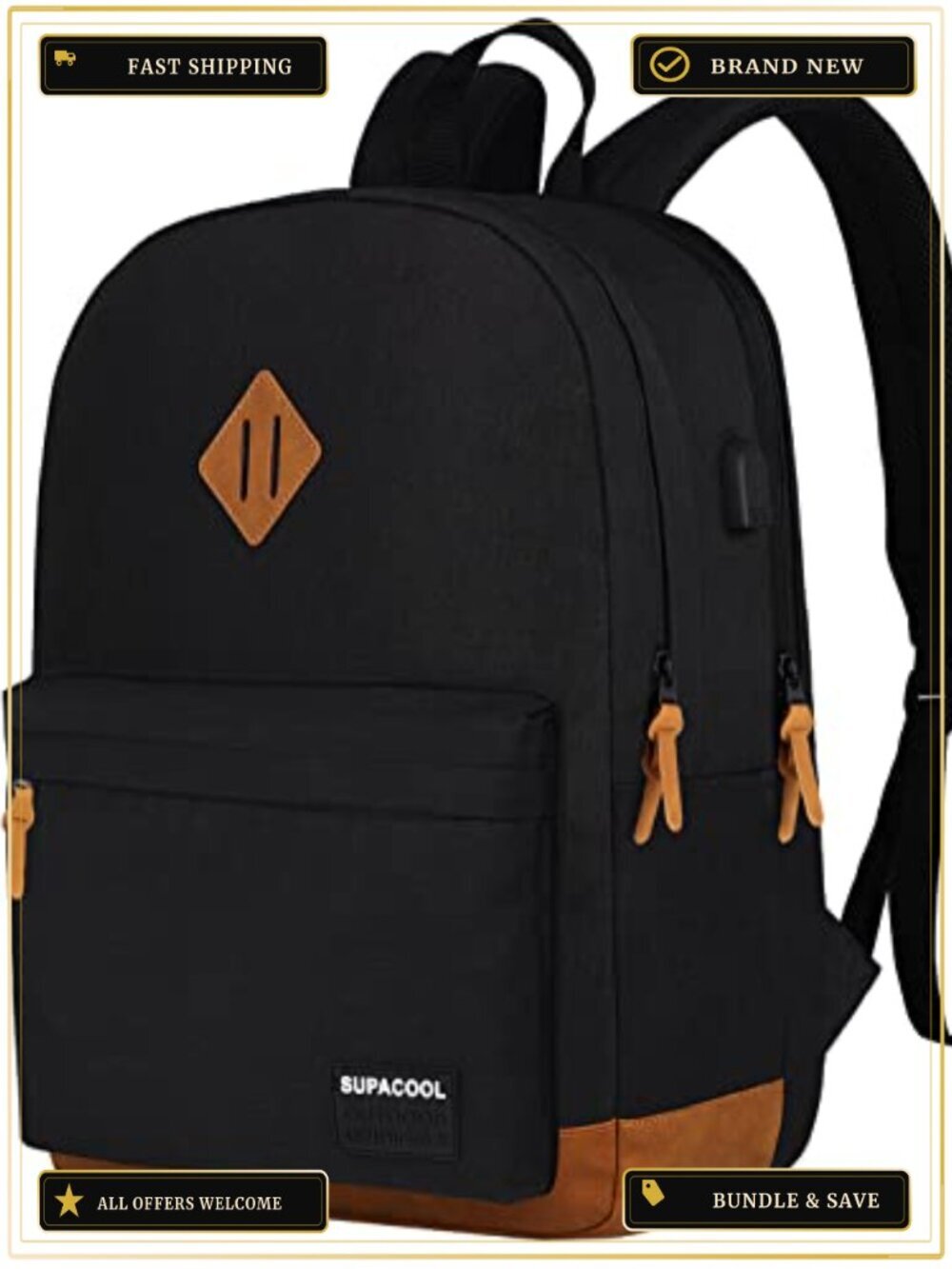 Lightweight Laptop Backpack with USB Port for College Work Travel, Double Layers